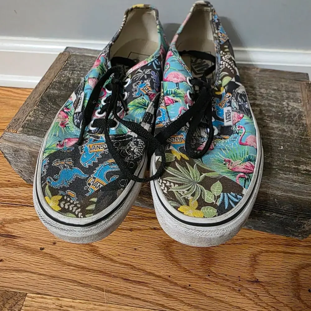 ​Vans Authentic Multi Print Mashup Flamingos Dinosaurs Shoes Men 6 Women 7.5